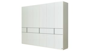 Kleiderschrank Interliving aus Holz in Weiß Interliving Schlafzimmer Serie 1033 – Kleiderschrank 605 weißes Glas & Holz – sechs Türen, Breite ca. 300 cm