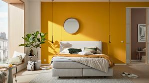 Boxspringbett Interliving aus Stoff in Beige Interliving Boxspringbett Serie 1420 naturfarbener Stoffbezug Cleo - Liegefläche ca. 180 x 200 cm