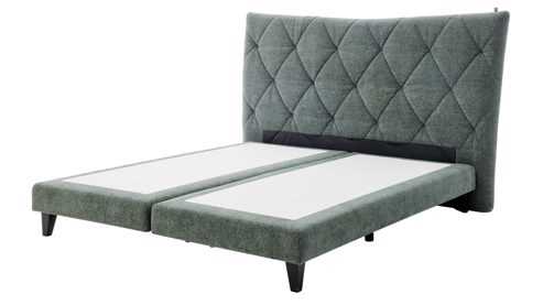 Boxspringbett Interliving aus Stoff in Grün Interliving Boxspringbett Serie 1420 moosgrüne Chenille Toni & schwarze Holzfüße - Liegefläche ca. 180 x 200 cm