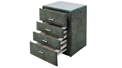 Nachtkommode Interliving aus Stoff in Grün Interliving Bettensystem Serie 1420 - Nachtkonsole moosgrüne Chenille Toni - vier Schubladen, Breite ca. 50 cm