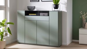 Highboard Interliving aus Holz in Grün Interliving Wohnzimmer Serie 2031 - Highboard Schilfgrün - Breite ca. 150 cm