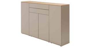 Highboard Interliving aus Holz in Grau Interliving Wohnzimmer Serie 2031 - Highboard BK18071 Grau & Risseiche - vier Türen, zwei Schubladen, Breite ca. 180 cm