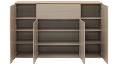 Highboard Interliving aus Holz in Grau Interliving Wohnzimmer Serie 2031 - Highboard BK18071 Grau & Risseiche - vier Türen, zwei Schubladen, Breite ca. 180 cm