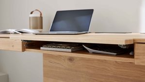 Wohnwand Interliving aus Holz in Weiß Interliving Wohnzimmer Serie 2031 - Homeoffice-Kombination Tonweiß & Risseiche - Länge ca. 255 cm