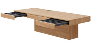 Wohnwand Interliving aus Holz in Weiß Interliving Wohnzimmer Serie 2031 - Homeoffice-Kombination Tonweiß & Risseiche - Länge ca. 255 cm