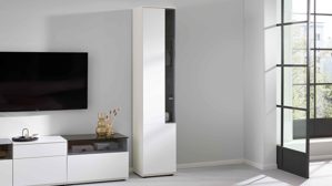 Wohnwand Interliving aus Holz in Weiß Interliving Wohnzimmer Serie 2031 - Wohnwand Tonweiß & graues Glas - Länge ca. 330 cm