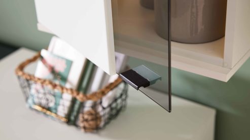 Wohnwand Interliving aus Holz in Weiß Interliving Wohnzimmer Serie 2031 - Wohnlösung EB27001 Tonweiß & graues Glas - Länge ca. 270 cm