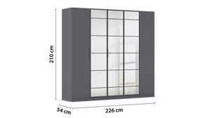 Kleiderschrank Rauch aus Holz in Dunkelgrau rauch ORANGE Acero - Drehtürenschrank Grau Metallic & Spiegel - fünf Türen, Breite ca. 225 cm