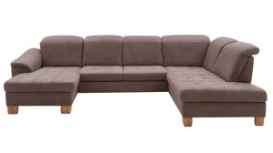 Ecksofa modulmaster aus Stoff in Braun Modulmaster MM-PP1188 - Wohnlandschaft nougatbraune Mikrofaser Mammut & geölte Wildeiche - Stellfläche ca. 243 x 341 cm