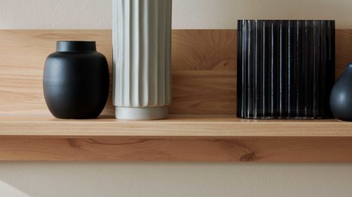 Wandregal Interliving aus Holz in Buche Interliving Wohnzimmer Serie 2032 - Wandboard PAZ.180 Balkenbuche - Länge ca. 180 cm