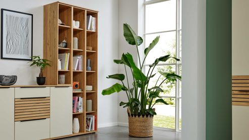 Regal Interliving aus Holz in Holzfarben Interliving Wohnzimmer Serie 2032 - Regalkombination Risseiche - dreiteilig