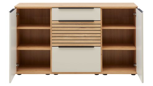 Regal Interliving aus Holz in Holzfarben Interliving Wohnzimmer Serie 2032 - Sideboard mit Regalkombination Sandbeige & Risseiche - Länge ca. 210 cm