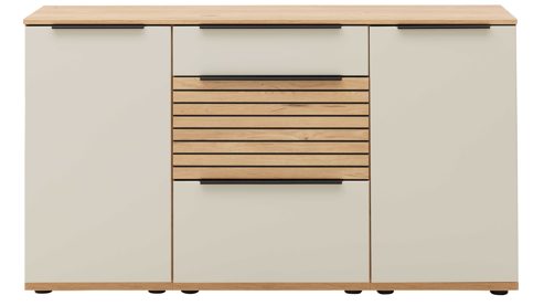Regal Interliving aus Holz in Holzfarben Interliving Wohnzimmer Serie 2032 - Sideboard mit Regalkombination Sandbeige & Risseiche - Länge ca. 210 cm