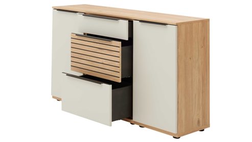Regal Interliving aus Holz in Holzfarben Interliving Wohnzimmer Serie 2032 - Sideboard mit Regalkombination Sandbeige & Risseiche - Länge ca. 210 cm