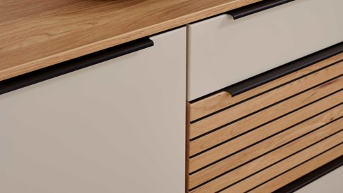 Regal Interliving aus Holz in Holzfarben Interliving Wohnzimmer Serie 2032 - Sideboard mit Regalkombination Sandbeige & Risseiche - Länge ca. 210 cm
