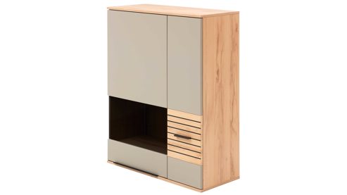 Wohnwand Interliving aus Holz in Grau Interliving Wohnzimmer Serie 2032 - Wohnwand EB27001 Grau & Risseiche- Länge ca. 270 cm