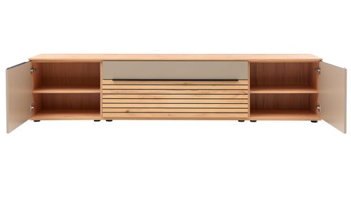 Wohnwand Interliving aus Holz in Grau Interliving Wohnzimmer Serie 2032 - Wohnwand EB27001 Grau & Risseiche- Länge ca. 270 cm