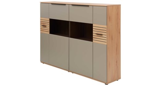 Highboard Interliving aus Holz in Grau Interliving Wohnzimmer Serie 2032 - Highboard B18071 Grau & Risseiche - vier Türen, Breite ca. 180 cm