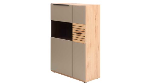 Highboard Interliving aus Holz in Grau Interliving Wohnzimmer Serie 2032 - Highboard Grau & Risseiche - vier Türen, Breite ca. 180 cm