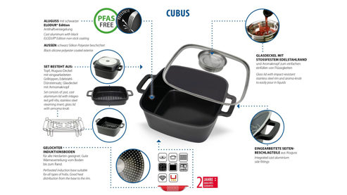 Multifunktionstopf Elo® aus Metall in Schwarz ELO® Multifunktionstopf-Set Cubus Aluminiumguss – ca. 24 x 24 cm