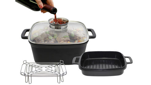 Multifunktionstopf Elo® aus Metall in Schwarz ELO® Multifunktionstopf-Set Cubus Aluminiumguss – ca. 24 x 24 cm