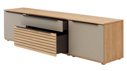 Wohnwand Interliving aus Holz in Grau Interliving Wohnzimmer Serie 2032 - Wohnwand Grau & Risseiche - Länge ca. 315 cm