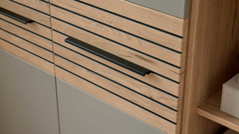 Wohnwand Interliving aus Holz in Grau Interliving Wohnzimmer Serie 2032 - Wohnwand Grau & Risseiche - Länge ca. 315 cm