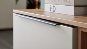 Lowboard Interliving aus Holz in Beige Interliving Wohnzimmer Serie 2032 - Lowboard LT21062 Sandbeige & Balkenbuche - dreiteilig, Länge ca. 210 cm