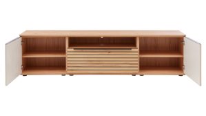 Lowboard Interliving aus Holz in Beige Interliving Wohnzimmer Serie 2032 - Lowboard Sandbeige & Balkenbuche - dreiteilig, Länge ca. 210 cm