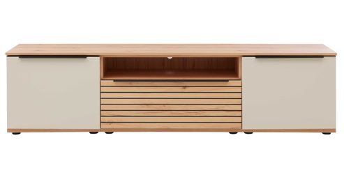 Lowboard Interliving aus Holz in Beige Interliving Wohnzimmer Serie 2032 - Lowboard LT21062 Sandbeige & Balkenbuche - dreiteilig, Länge ca. 210 cm