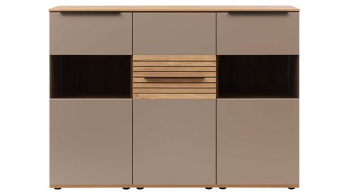 Highboard Interliving aus Holz in Grau Interliving Wohnzimmer Serie 2032 - Highboard B18070 Grau & Risseiche - drei Türen, Breite ca. 180 cm