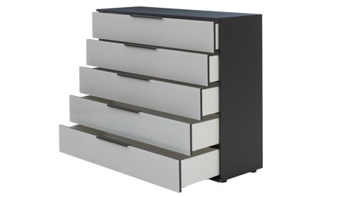 Schubladenkommode Interliving aus Holz in Hellgrau Interliving Schlafzimmer Serie 1210 – Schubladenkommode 550063 Seidengrau & Basalt - fünf Schubladen, Breite ca. 120 cm