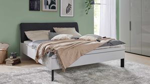 Bettgestell Interliving aus Holz in Grau Interliving Kleiderschrank Serie 1207  Bettgestell 864394 Satingrau & anthrazitfarbener Bezug Stone - Liegefläche ca. 180 x 200 cm