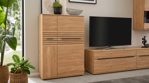 Highboard Interliving aus Holz in Holzfarben Interliving Wohnzimmer Serie 2032 - Highboard B090.122 Risseiche - zwei Türen, Breite ca. 90 cm