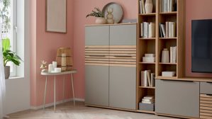 Wohnwand Interliving aus Holz in Grau Interliving Wohnzimmer Serie 2032 - Wohnwand EB31503 Grau & Risseiche - Länge ca. 315 cm