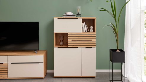 Wohnwand Interliving aus Holz in Beige Interliving Wohnzimmer Serie 2032 - Wohnwand EB31501 Sandbeige & Risseiche - Länge ca. 315 cm