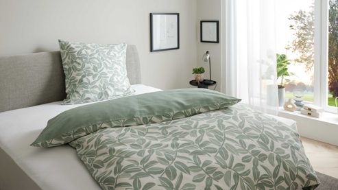 Bettwäsche-Set Interliving aus Stoff in Hellgrün Interliving Bettwäsche Serie 9131 floral salbeigrüner & salbeigrüner Baumwollsatin - ca. 155 x 220 cm