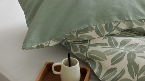 Bettwäsche-Set Interliving aus Stoff in Hellgrün Interliving Bettwäsche Serie 9131 floral salbeigrüner & salbeigrüner Baumwollsatin - ca. 155 x 220 cm