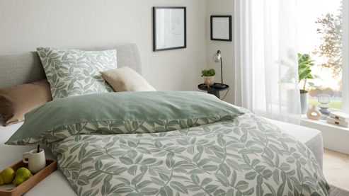 Bettwäsche-Set Interliving aus Stoff in Hellgrün Interliving Bettwäsche Serie 9131 floral salbeigrüner & salbeigrüner Baumwollsatin - ca. 155 x 220 cm