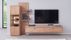 Wohnwand PARTNERRING COLLECTION aus Holz in Holzfarben Wohnwand Freeport Balkeneiche & Schwarz - dreiteilig, Breite ca. 300 cm