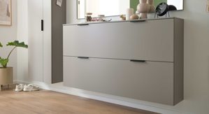 Garderoben-Set Interliving aus Holz in Hellgrau Interliving Garderobe Serie 6012 - Garderoben-Set graubeiger Mattlack - fünfteilig