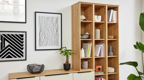 Regal Interliving aus Holz in Holzfarben Interliving Wohnzimmer Serie 2032 - Sideboard mit Regalkombination Sandbeige & Risseiche - Länge ca. 210 cm
