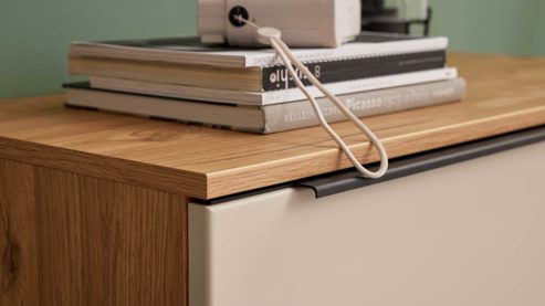 Regal Interliving aus Holz in Holzfarben Interliving Wohnzimmer Serie 2032 - Sideboard mit Regalkombination Sandbeige & Risseiche - Länge ca. 210 cm