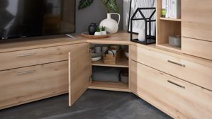 Wohnwand Interliving aus Holz in Holzfarben Hell Interliving Wohnzimmer Serie2110 - Eck-Wohnlösung Naturbuche - Stellfläche ca. 287 x 277 cm