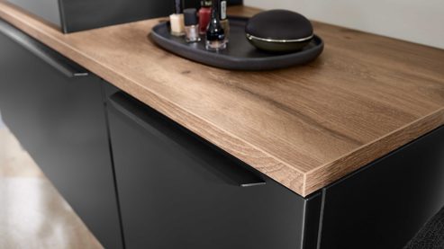 Badmöbel-Set Interliving aus Holz in Schwarz Interliving Bad Serie 7340 - Waschtischkombination Mattschwarz & Vikings Oak – Breite ca. 145 cm