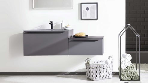 Badmöbel-Set Interliving aus Holz in Grau Interliving Bad Serie 7317 - Basis-Set mit Waschtisch Schiefergrau - Breite ca. 140 cm