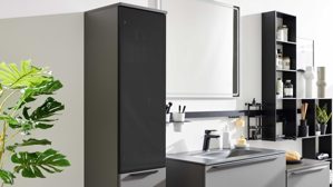 Midischrank Interliving aus Holz in Grau Interliving Bad Serie 7317 - Midi-Hängeschrank Schiefergrau - Höhe ca. 130 cm