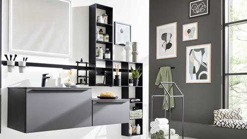 Möbelbeleuchtung Interliving aus Metall in Schwarz Interliving Bad Serie 7317 – Zubehör-Set Sign Emotion mattschwarzes Metall & LED-Beleuchtung