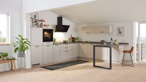 Einbauküche culineo® aus Holz in Beige Culineo® Einbauküche C615 mit Einbaugeräten Sand - Stellfläche ca. 370 x 395 cm