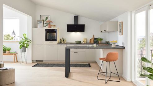 Einbauküche culineo® aus Holz in Beige Culineo® Einbauküche C615 mit Einbaugeräten Sand - Stellfläche ca. 370 x 395 cm